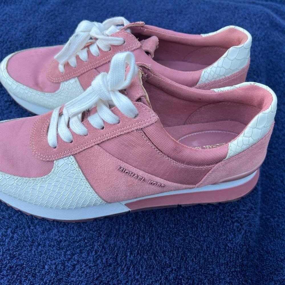 Michael Kors Pink and White Textured Sneakers